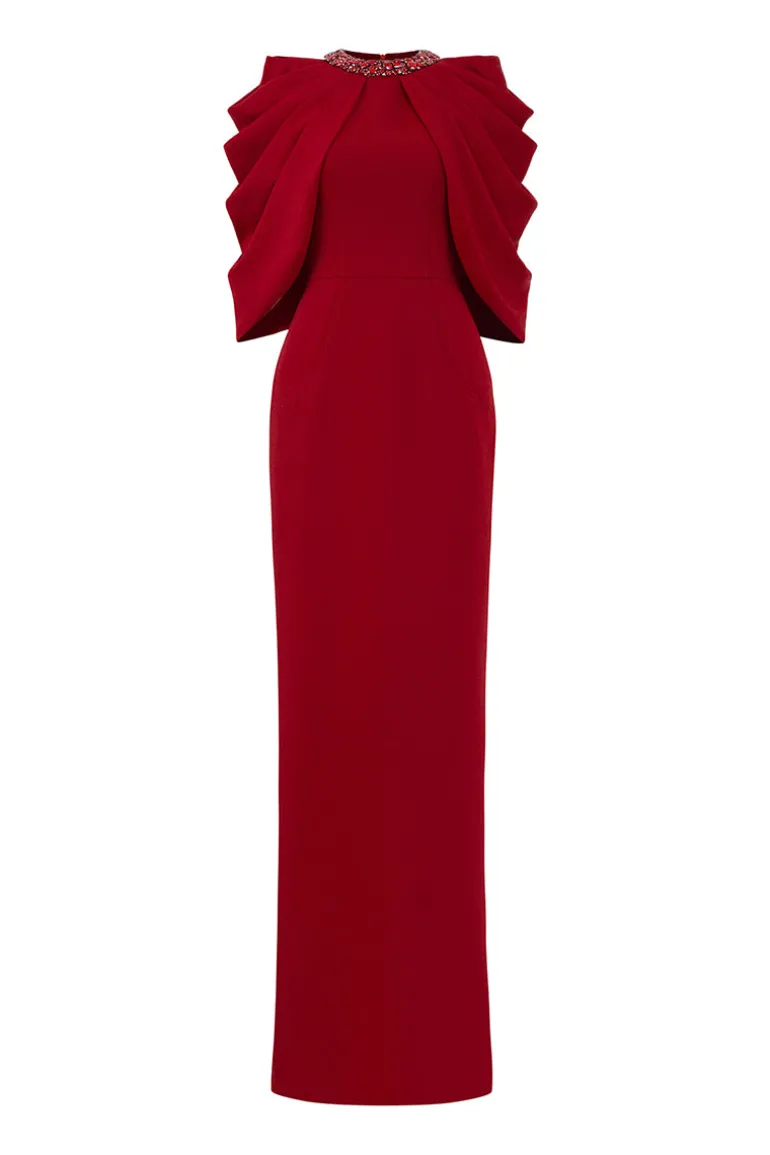 Dresses | Gowns<CULT MIA ROUND NECKLINE COLUMN GOWN WITH DRAPED CAPE Bordeaux