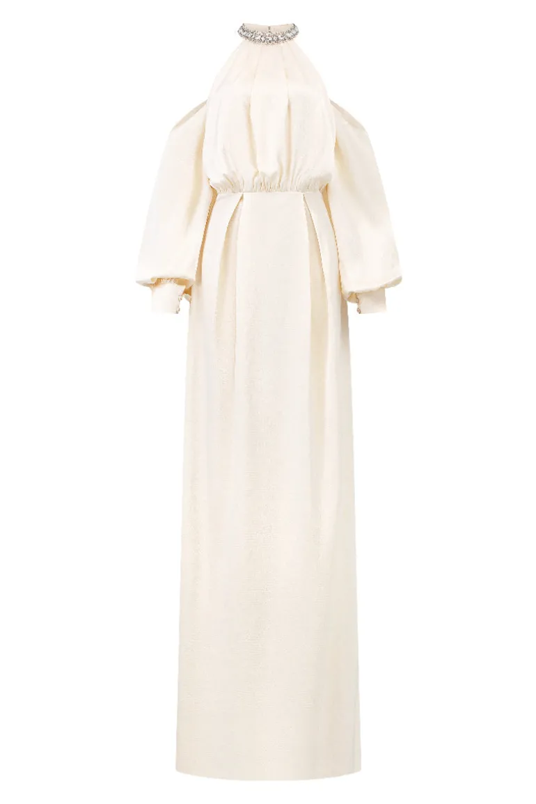 Dresses | Gowns<CULT MIA ROUND NECKLINE GOWN WITH DRAPED WAIST DETAIL Meringue