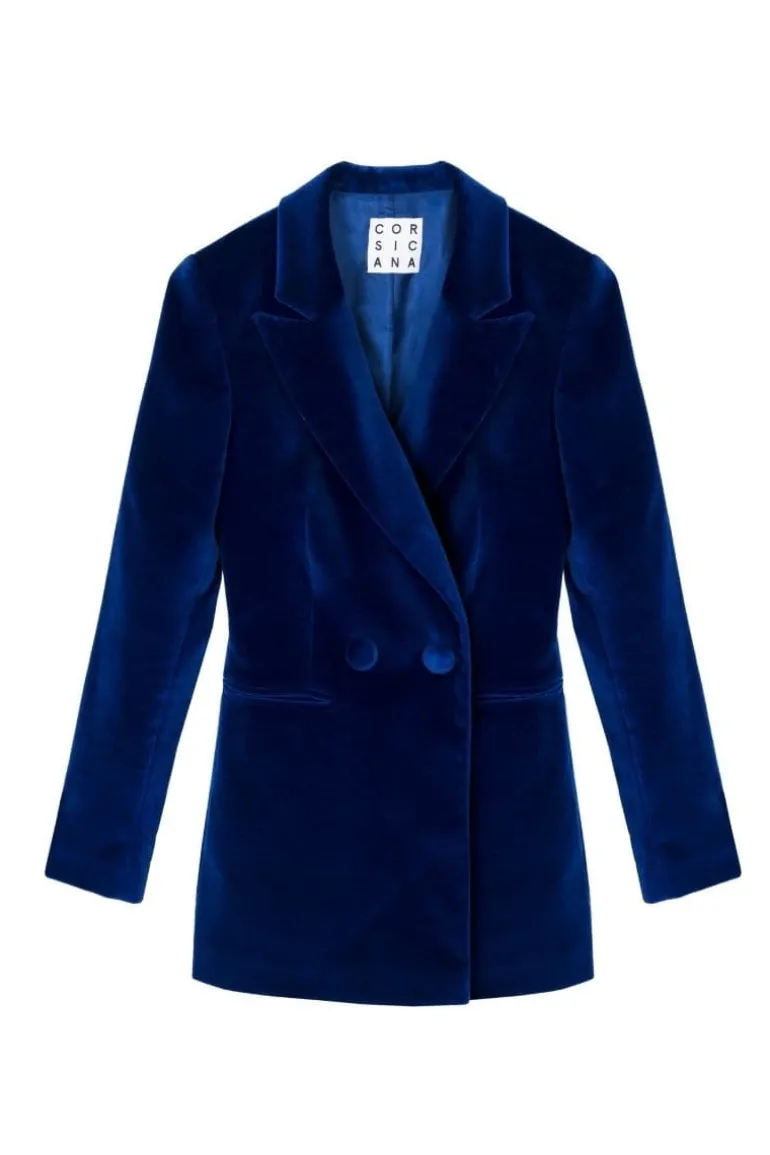 Blazers<CULT MIA VELVET CARYL SUIT BLAZER Royal blue