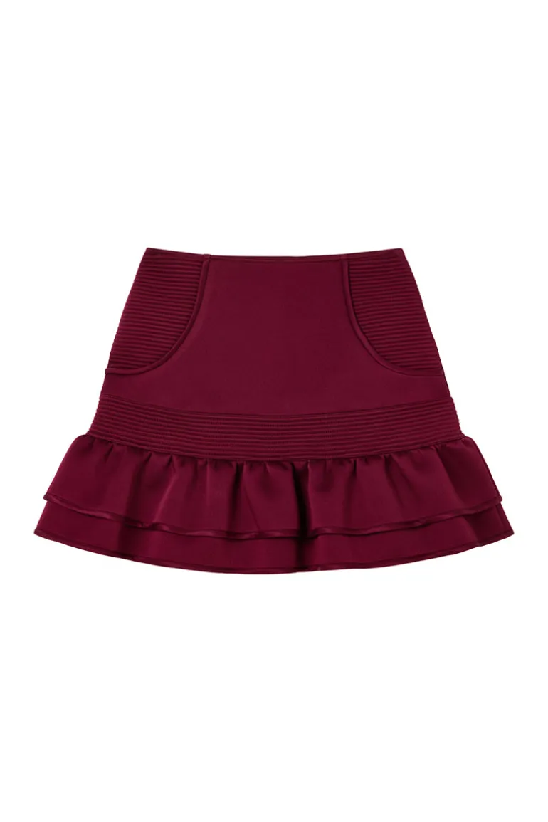Skirts<CULT MIA ROZA MULTI STITCH PANEL SKIRT IN Deep Cherry