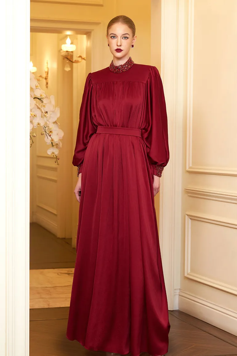 Dresses | Gowns<CULT MIA RUBY HIGH NECKLINE BOUFFANT SLEEVES GOWN Red