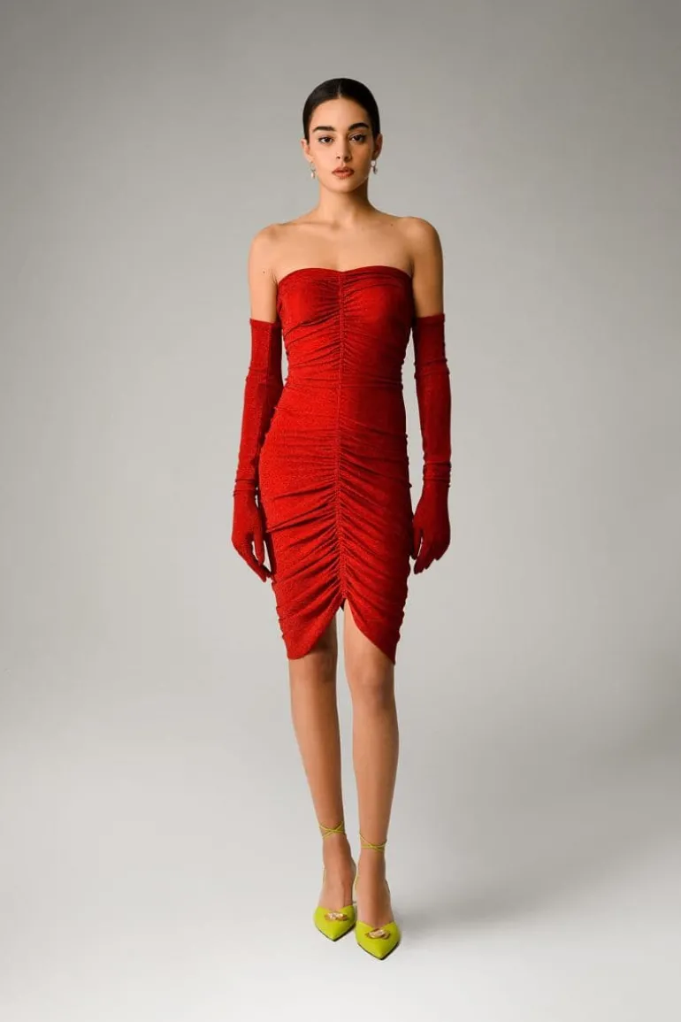 Dresses | Midi Dresses<CULT MIA SPARKLY MIDI DRESS WITH GLOVES Ruby