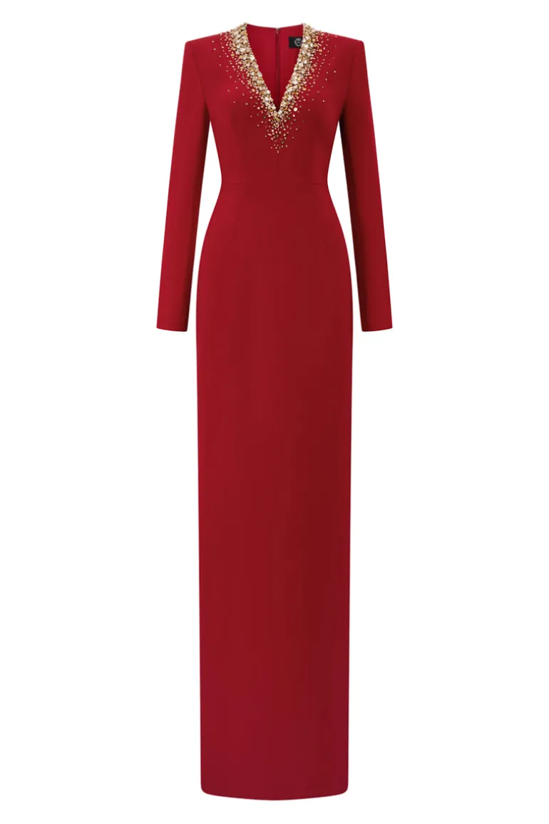 Dresses | Gowns<CULT MIA RUBY V-NECKLINE EVENING GOWN Red