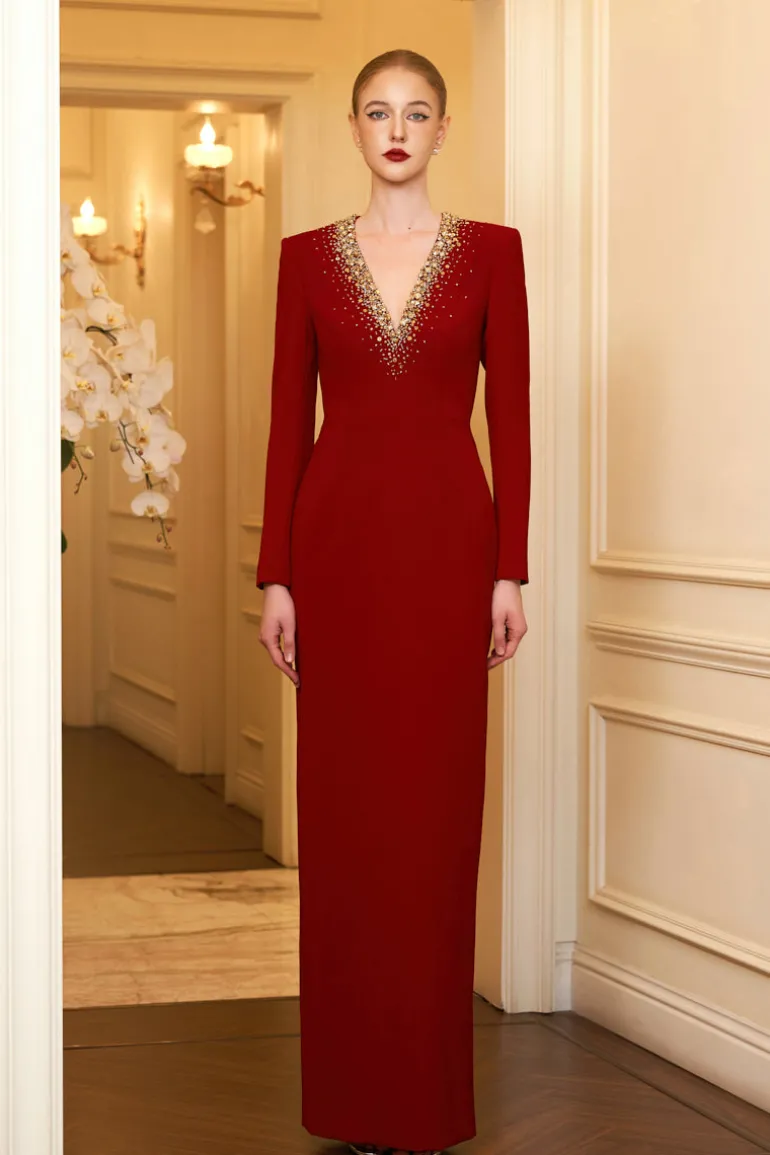 Dresses | Gowns<CULT MIA RUBY V-NECKLINE EVENING GOWN Red