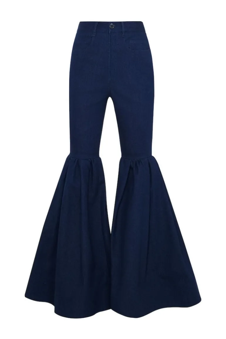Pants<CULT MIA RUFFLE HIGH-RISE FLARE PANTS Black