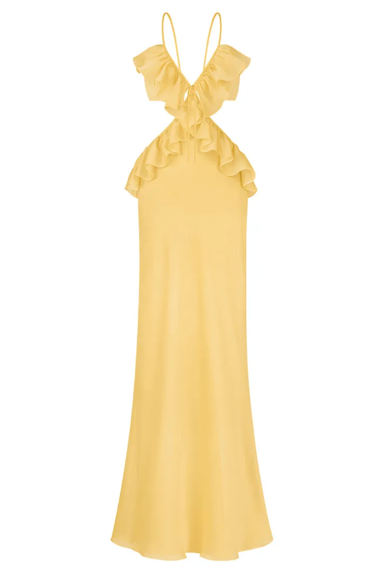 Dresses<CULT MIA RUFFLE MAXI SLIP DRESS IN Yellow