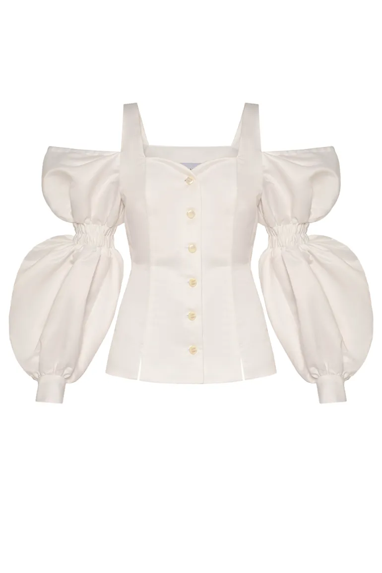 Tops<CULT MIA RUFFLE SLEEVES SHIRT White