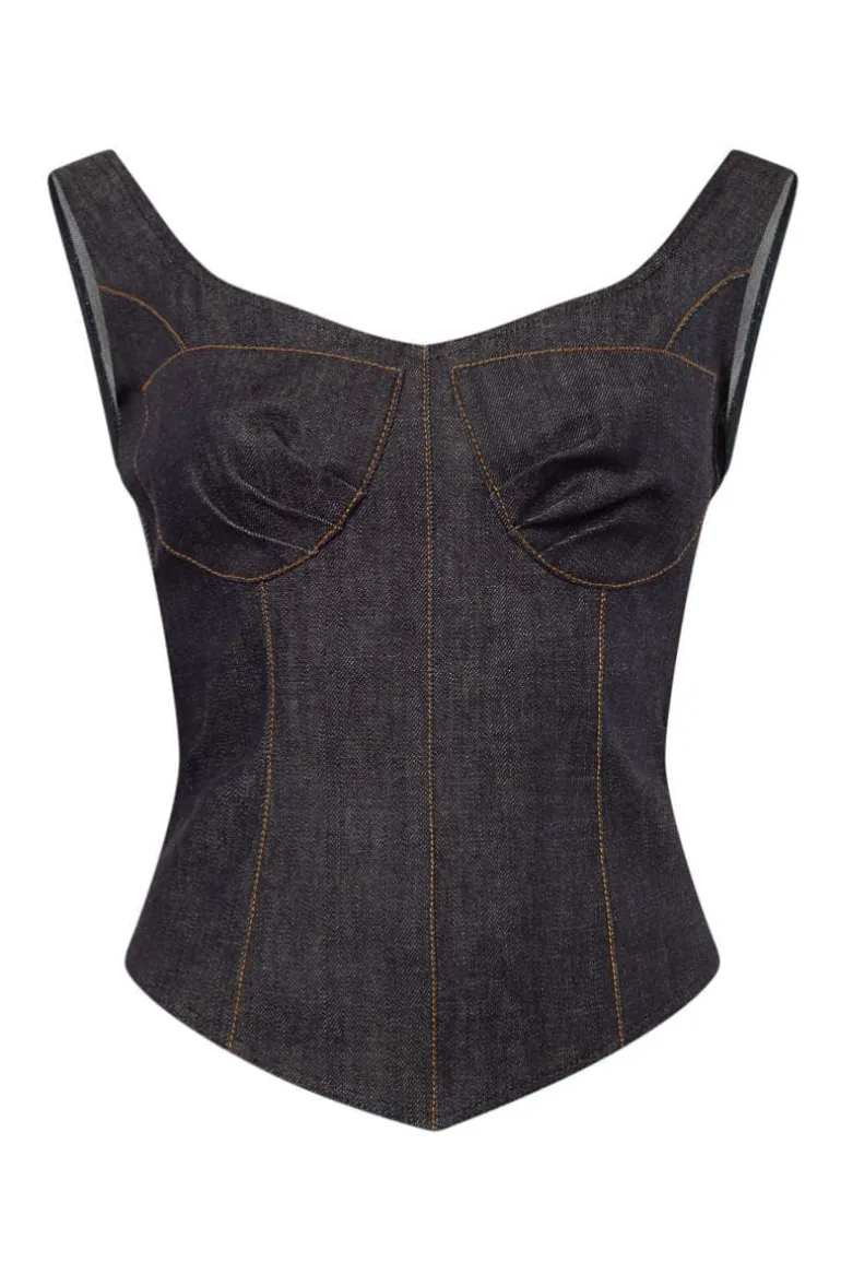 Tops<CULT MIA 2000S BROWN SEAMs DENIM CORSET Navy