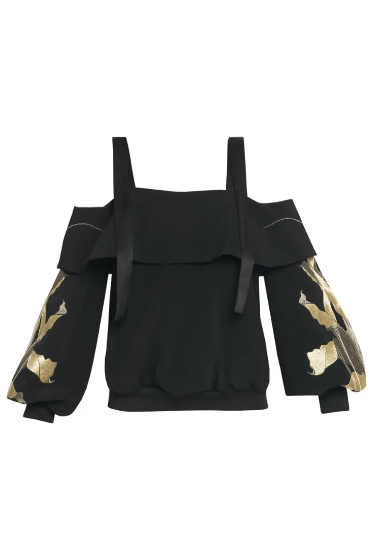 Jackets<CULT MIA SABRINA EMBROIDERED BOMBER JACKET Black & Gold