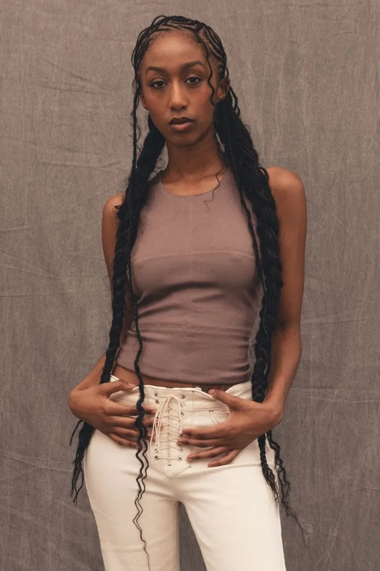 Tops<CULT MIA SADIE LIGHT BROWN DENIM TANK Greenwich Ave.