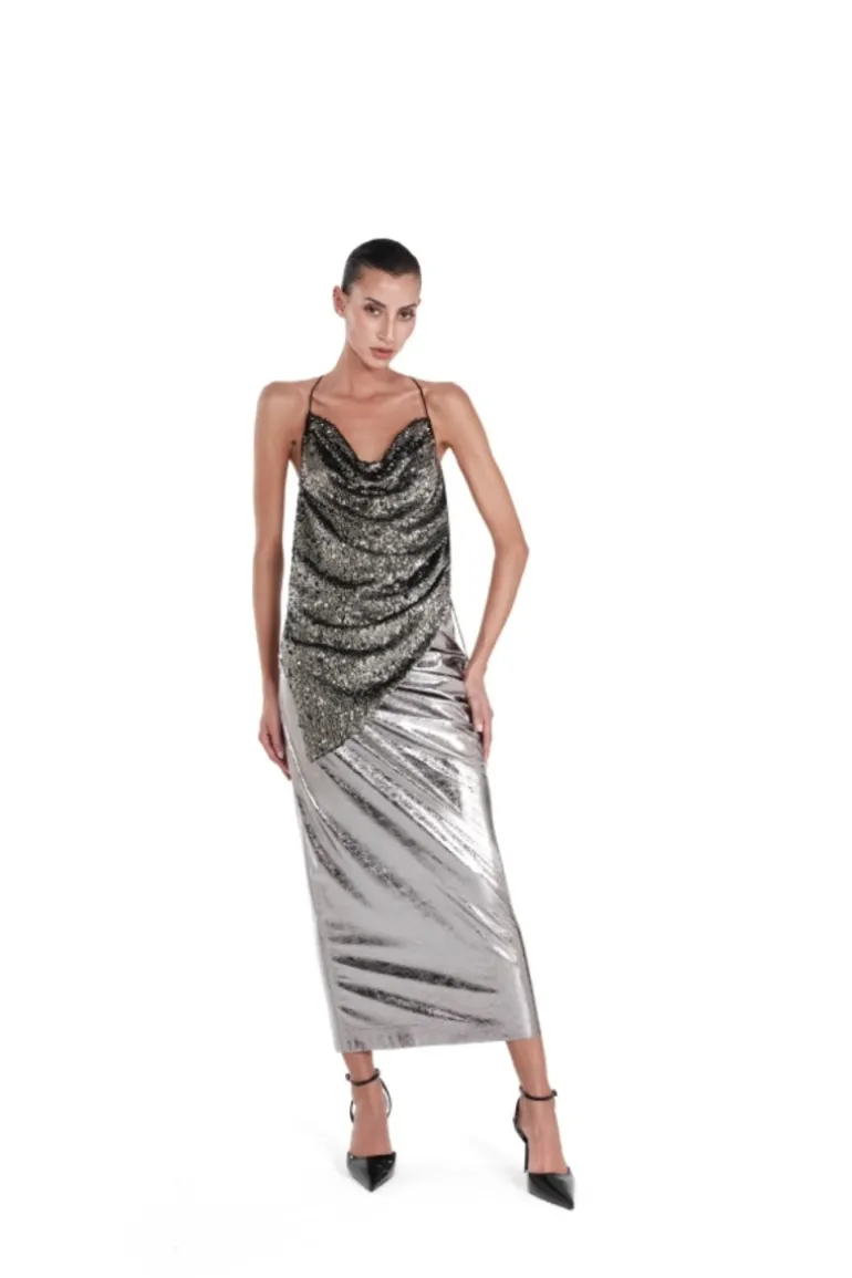 Tops<CULT MIA SAGE ASYMMETRIC SEQUIN TOP Graphite
