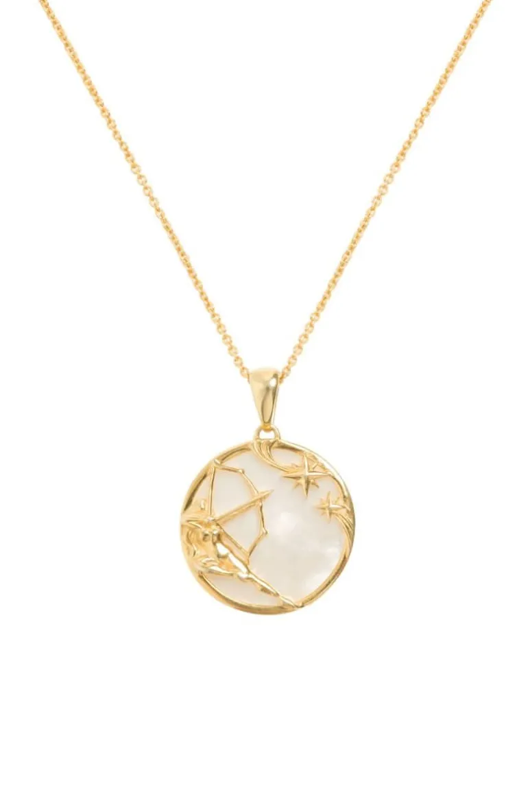 Necklaces<CULT MIA SAGITTARIUS 18CT GOLD PLATED ZODIAC NECKLACE Gold & White