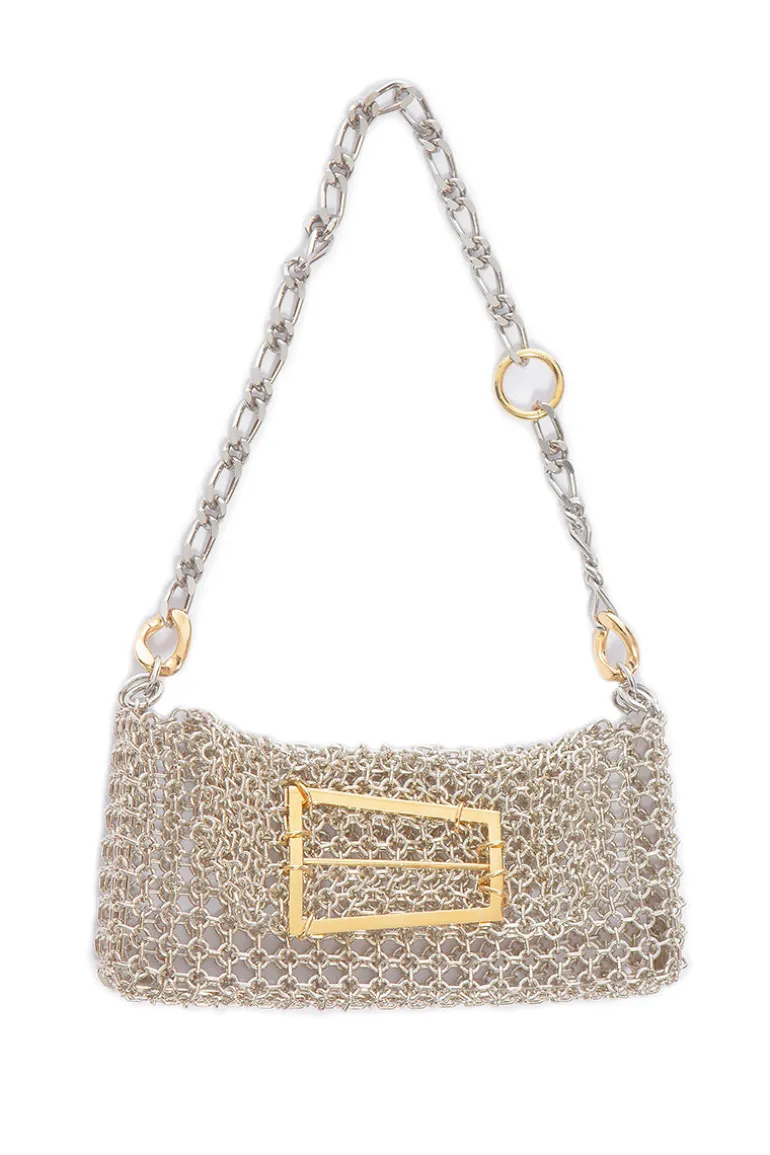 Shoulder Bags<CULT MIA SAKURA SILVER BAG Silver And Gold Details