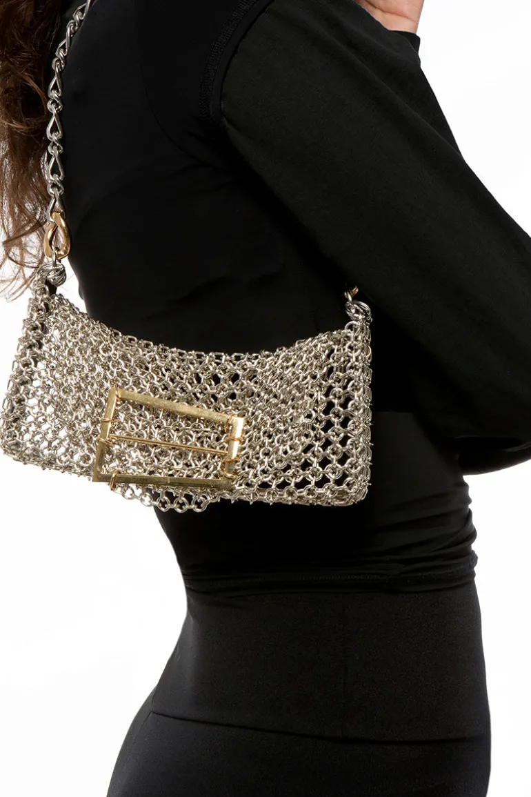Shoulder Bags<CULT MIA SAKURA SILVER BAG Silver And Gold Details