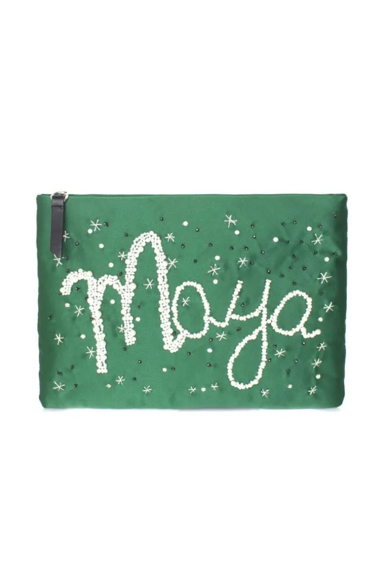 Clutch Bags<CULT MIA SAY MY NAME CUSTOMIZED SATIN POUCH Green