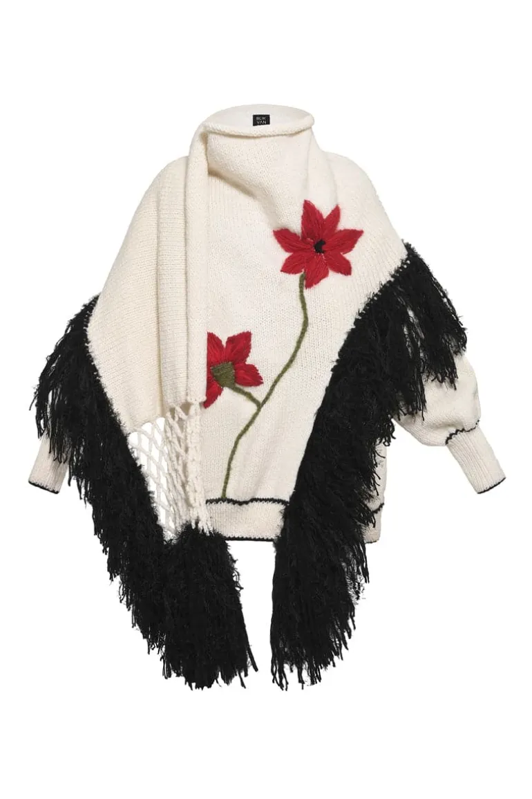 Knitwear<CULT MIA SCARFED HAND KNIT FLORAL CARDIGAN White
