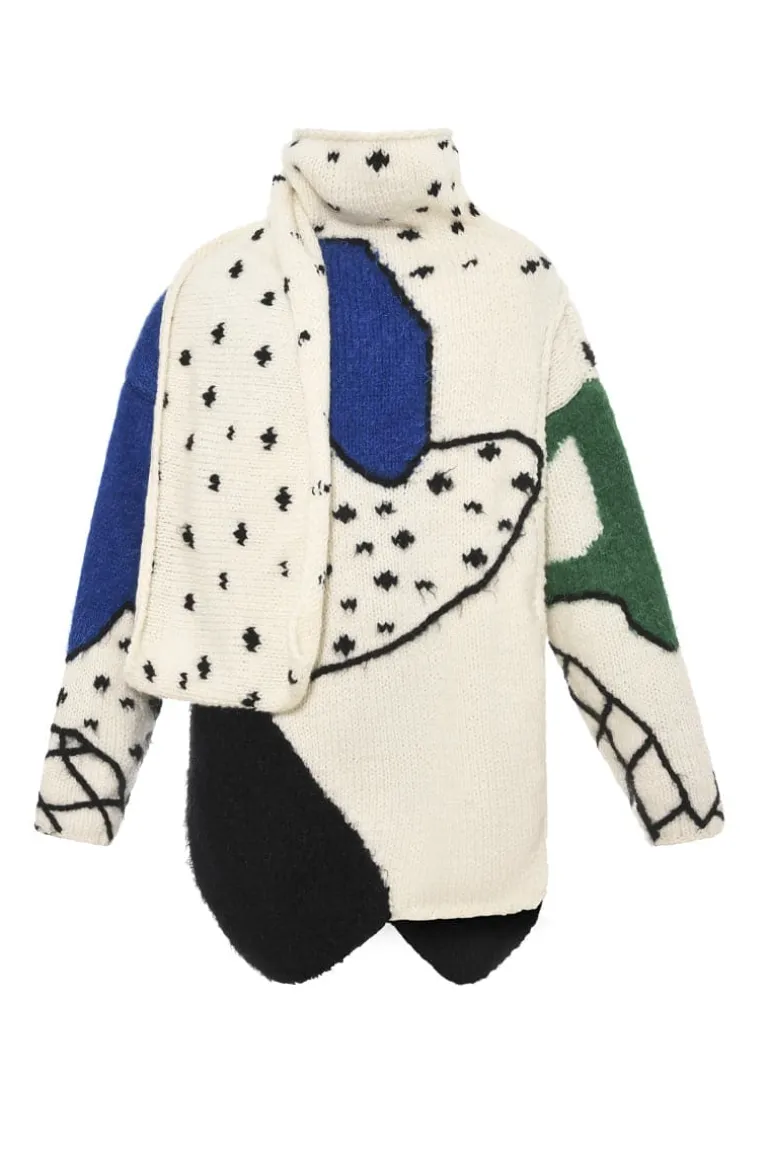 Knitwear<CULT MIA SCARFED HAND KNIT MULTICOLOR CARDIGAN White