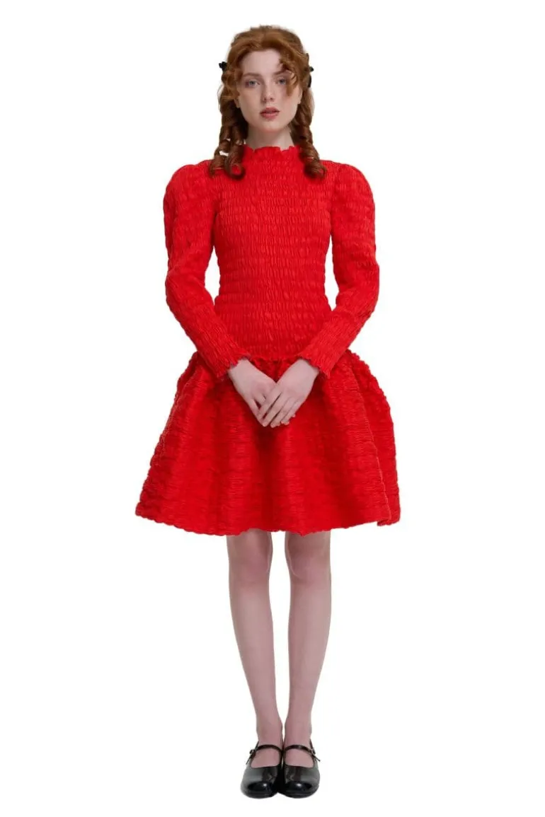 Dresses | Mini Dresses<CULT MIA SHIRRED COTTON STRUCTURED MINI DRESS Scarlet