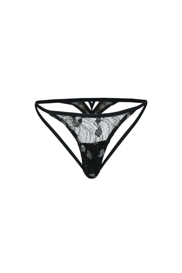 Lingerie<CULT MIA SELINA SATIN THONG Black
