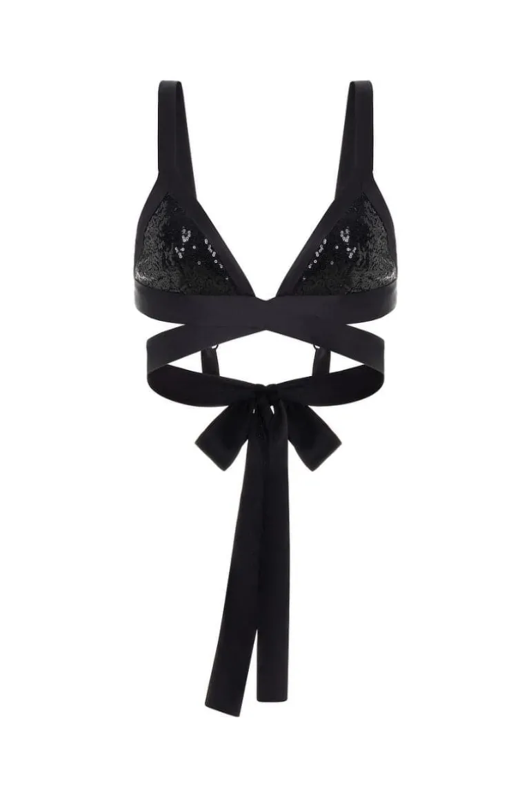 Tops<CULT MIA SEQUIN WRAP BRA TOP Black