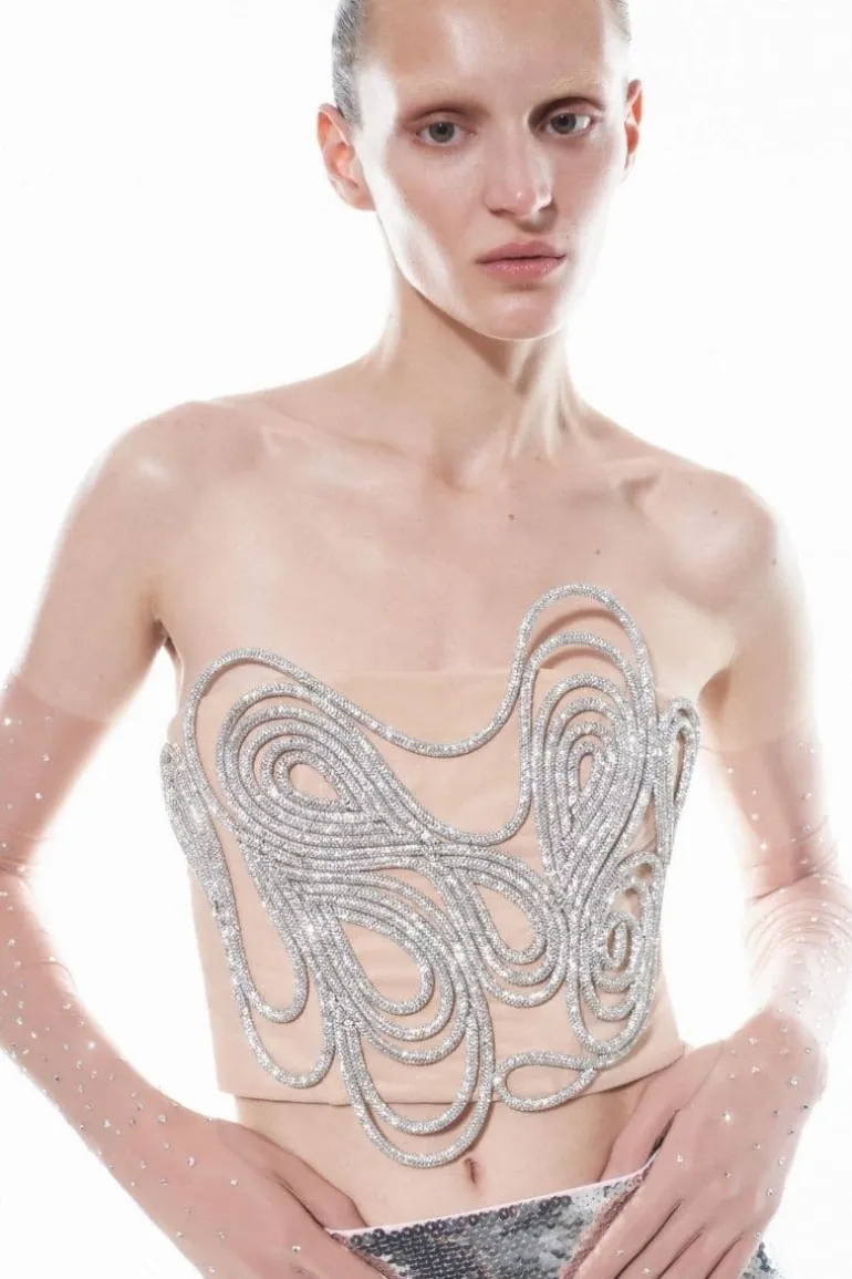 Tops<CULT MIA SERENITY EMBELLISHED CORSET TOP Crystal