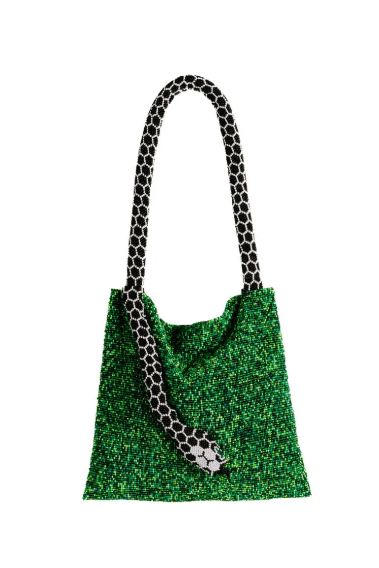 Shoulder Bags<CULT MIA SERPENT BIG IN GREEN WITH BLACK AND WHITE Green, Black & White