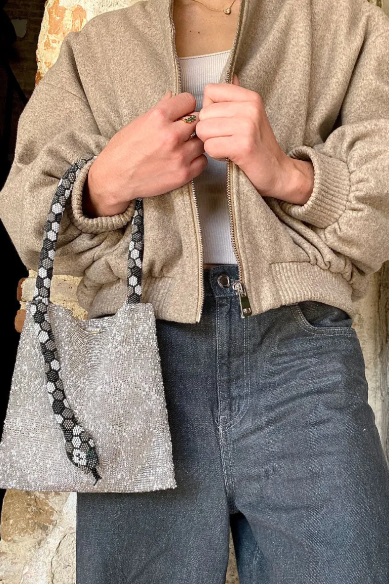 Shoulder Bags<CULT MIA SERPENT BIG IN WHITE SILVER WITH GRAY WHITE AND BLACK White, Silver, Gray & Black
