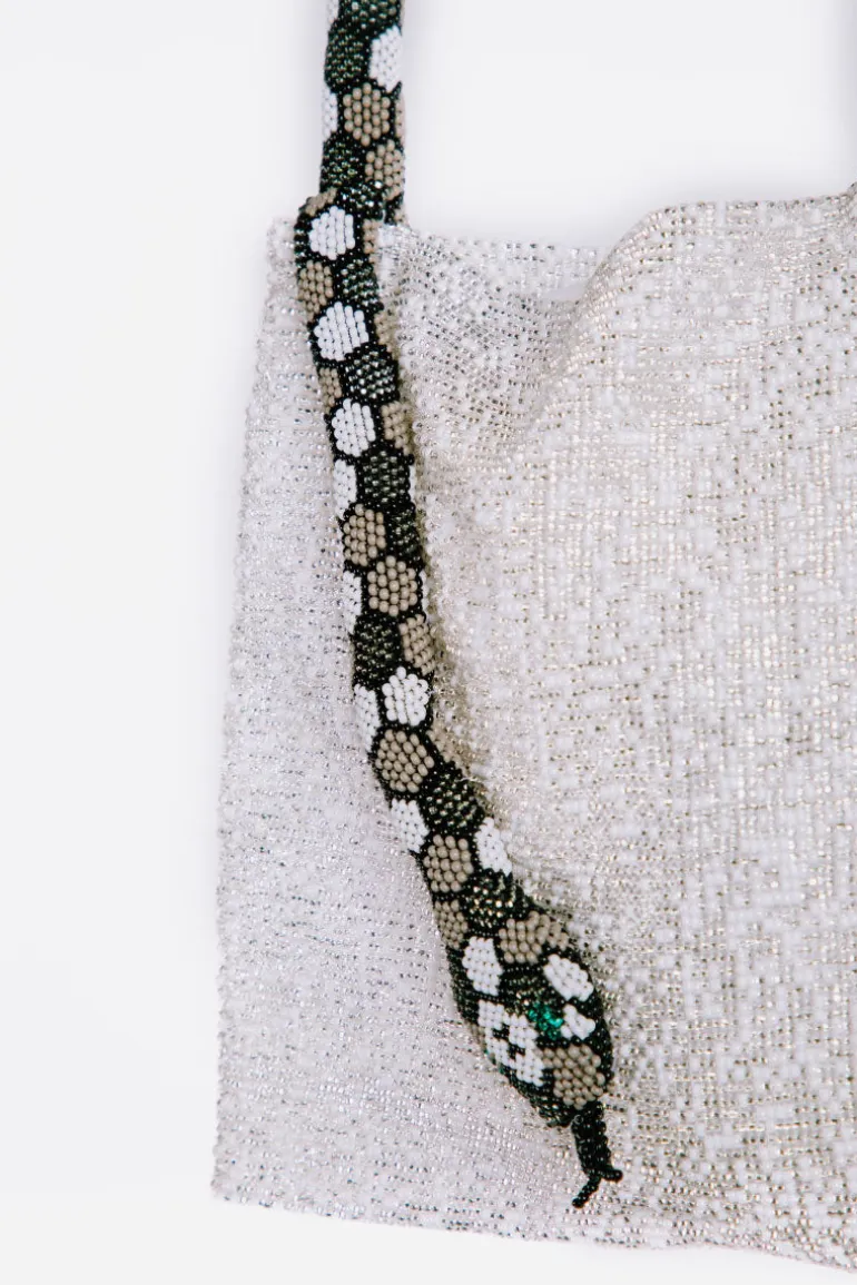 Shoulder Bags<CULT MIA SERPENT BIG IN WHITE SILVER WITH GRAY WHITE AND BLACK White, Silver, Gray & Black