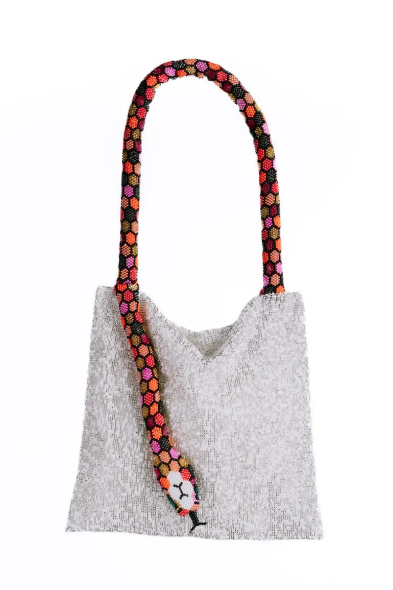 Shoulder Bags<CULT MIA SERPENT BIG IN WHITE SILVER WITH RED ORANGE AND PINK White, Silver, Red, Orange, Pink & Black