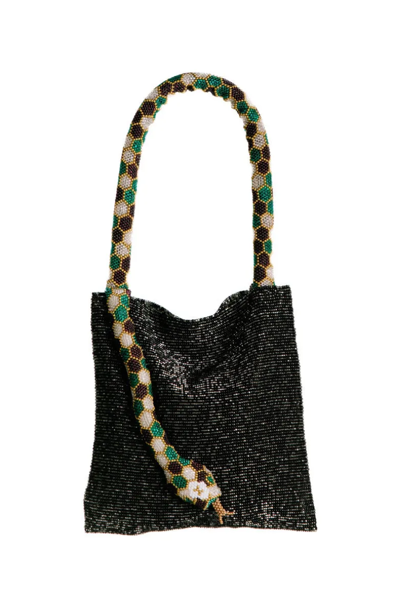 Top Handle Bags<CULT MIA SERPENT SMALL IN BLACK GREEN SILVER PURPLE AND GOLD Black, Green, Silver, Purple & Gold