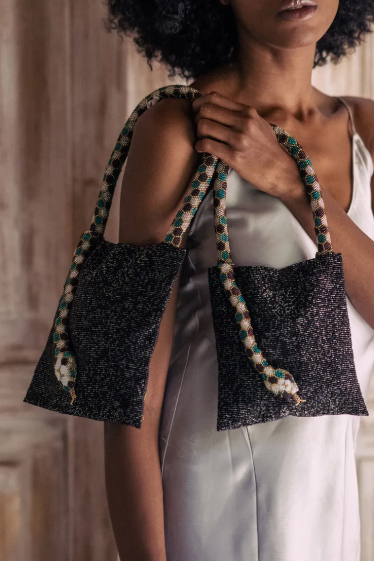 Top Handle Bags<CULT MIA SERPENT SMALL IN BLACK GREEN SILVER PURPLE AND GOLD Black, Green, Silver, Purple & Gold