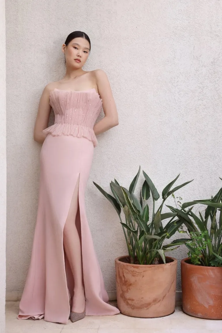 Dresses<CULT MIA SHANA STRAPLESS CORSET MAXI DRESS Nude