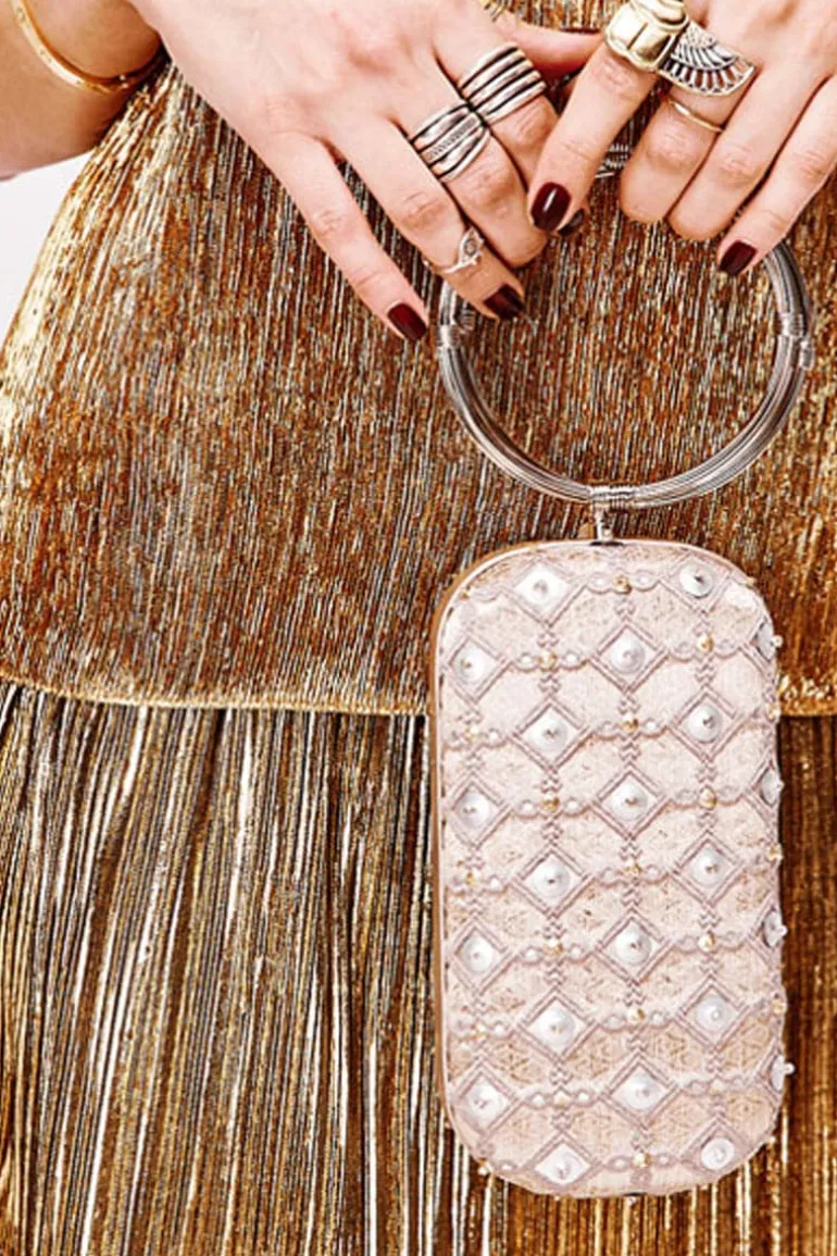 Clutch Bags<CULT MIA SHIELD PRINTED EMBELLISHED MENOTTE Silver