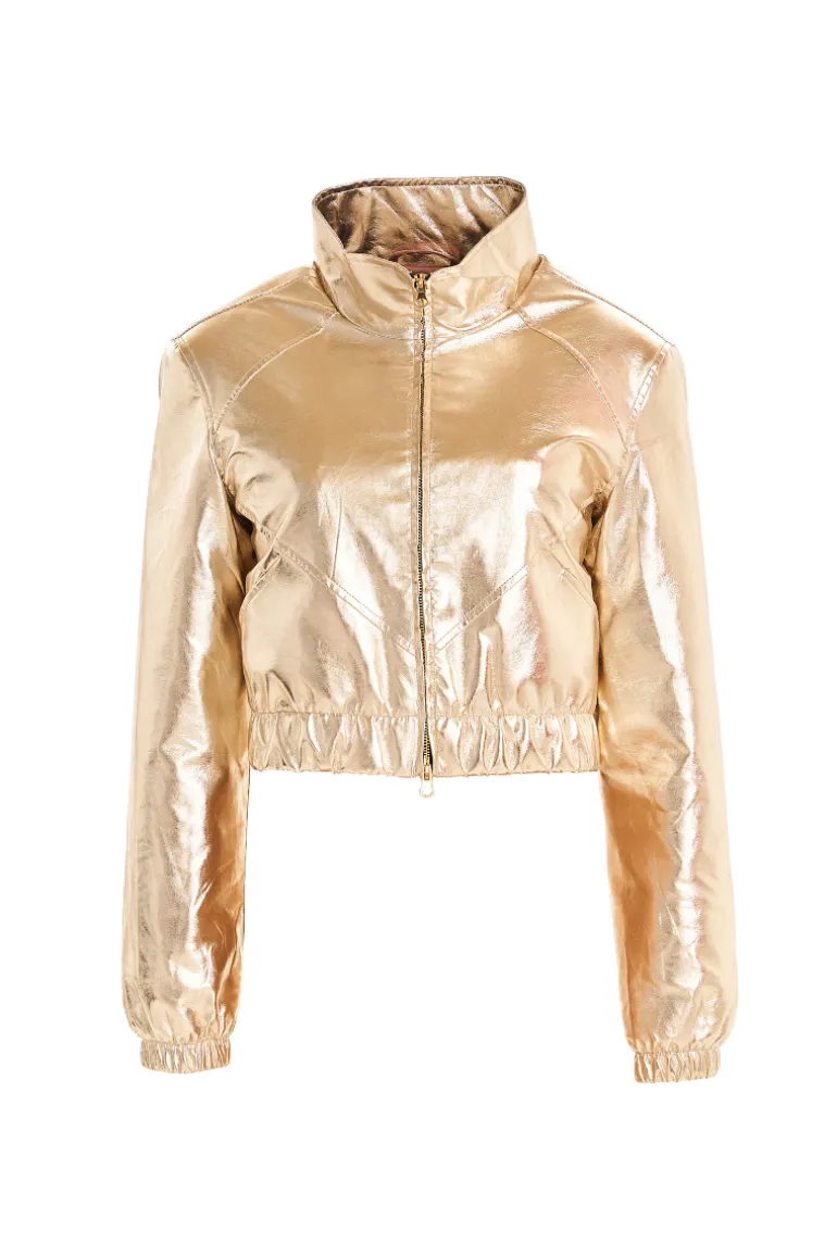 Jackets<CULT MIA SHILOH FAUX LEATHER BOMBER JACKET Foil