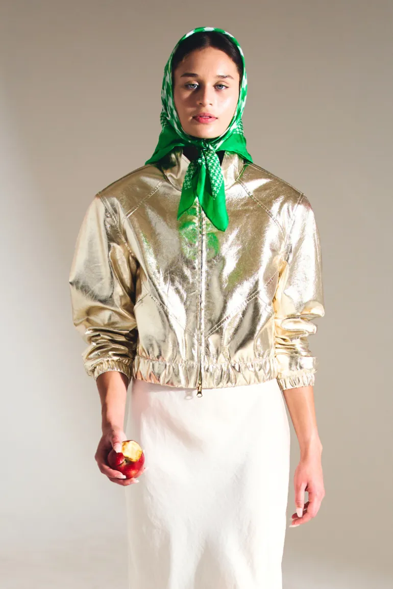 Jackets<CULT MIA SHILOH FAUX LEATHER BOMBER JACKET Foil