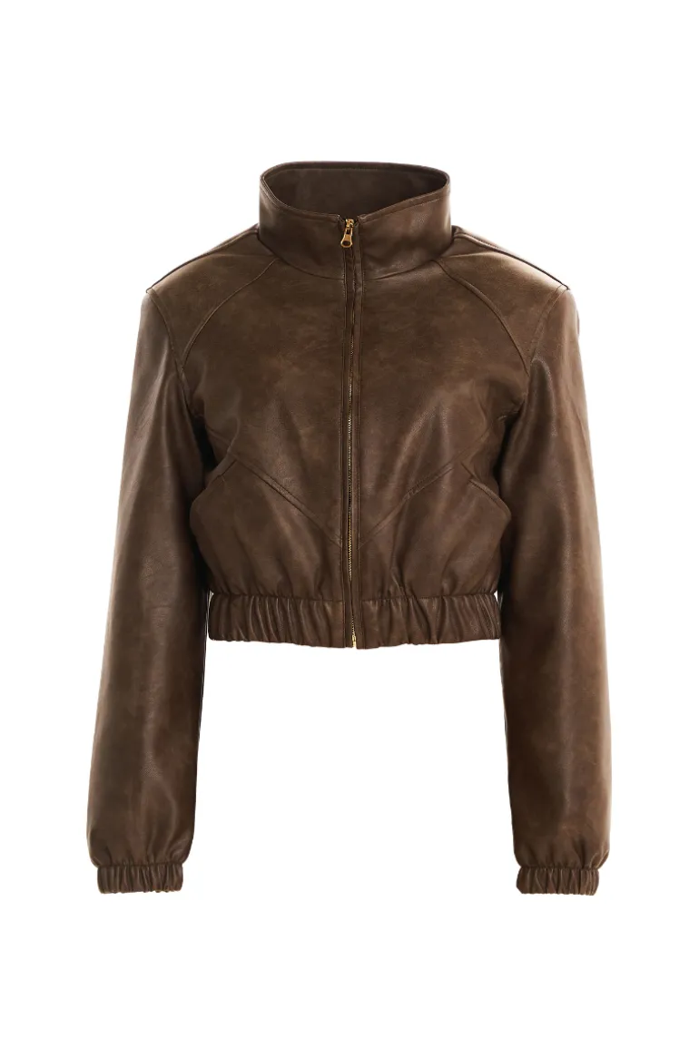 Jackets<CULT MIA SHILOH FAUX LEATHER BOMBER JACKET Vintage Brown
