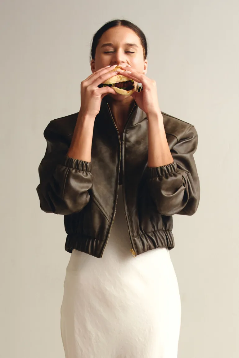 Jackets<CULT MIA SHILOH FAUX LEATHER BOMBER JACKET Vintage Brown
