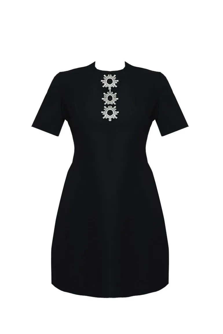 Dresses | Mini Dresses<CULT MIA SHORT BLACK DRESS WITH 3D CRYSTAL EMBELLISHED NECKLINE Midnight Black