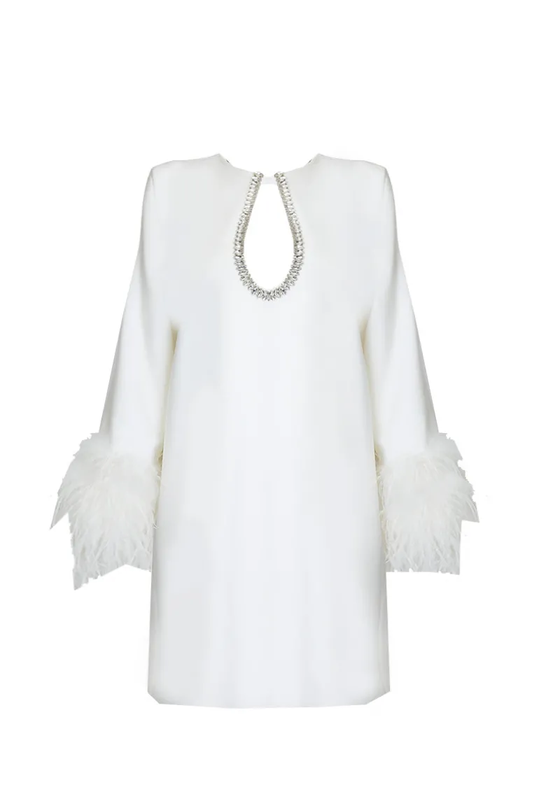 Dresses | Mini Dresses<CULT MIA SHORT OFF-WHITE WITH DAZZLING CRYSTAL EMBELLISHMENTS Off White