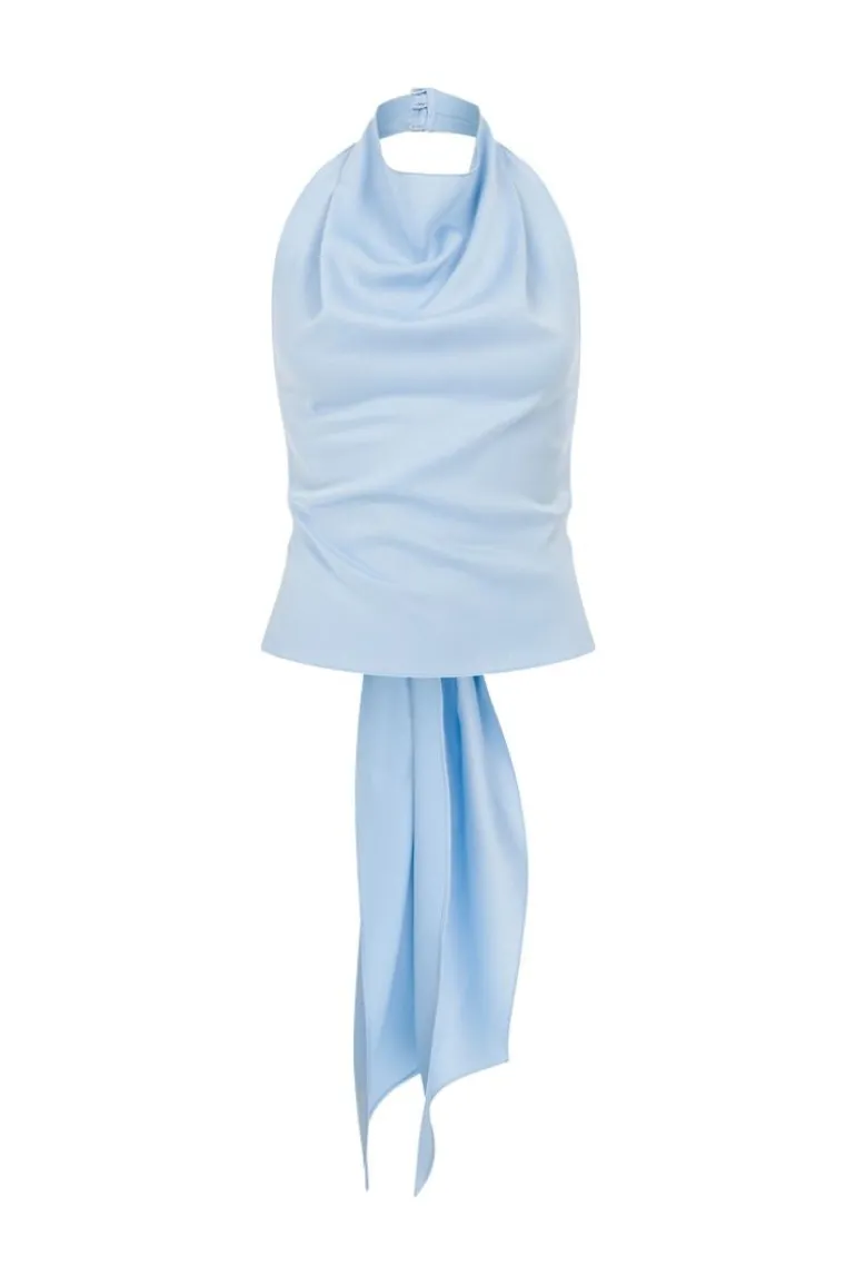 Tops<CULT MIA SIDNEY COWL NECK SATIN TOP Light Blue