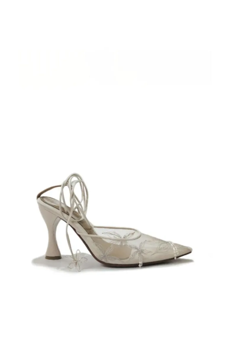Heels<CULT MIA SIENNA EMBROIDERED MESH HEELS White