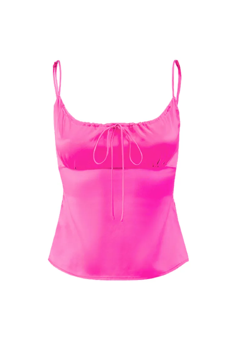Tops<CULT MIA SILK DRAWSTRING CAMISOLE TOP IN Hot Pink
