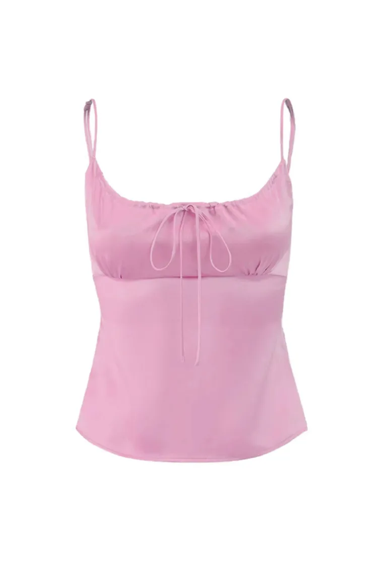 Tops<CULT MIA SILK DRAWSTRING CAMISOLE TOP IN Light Pink