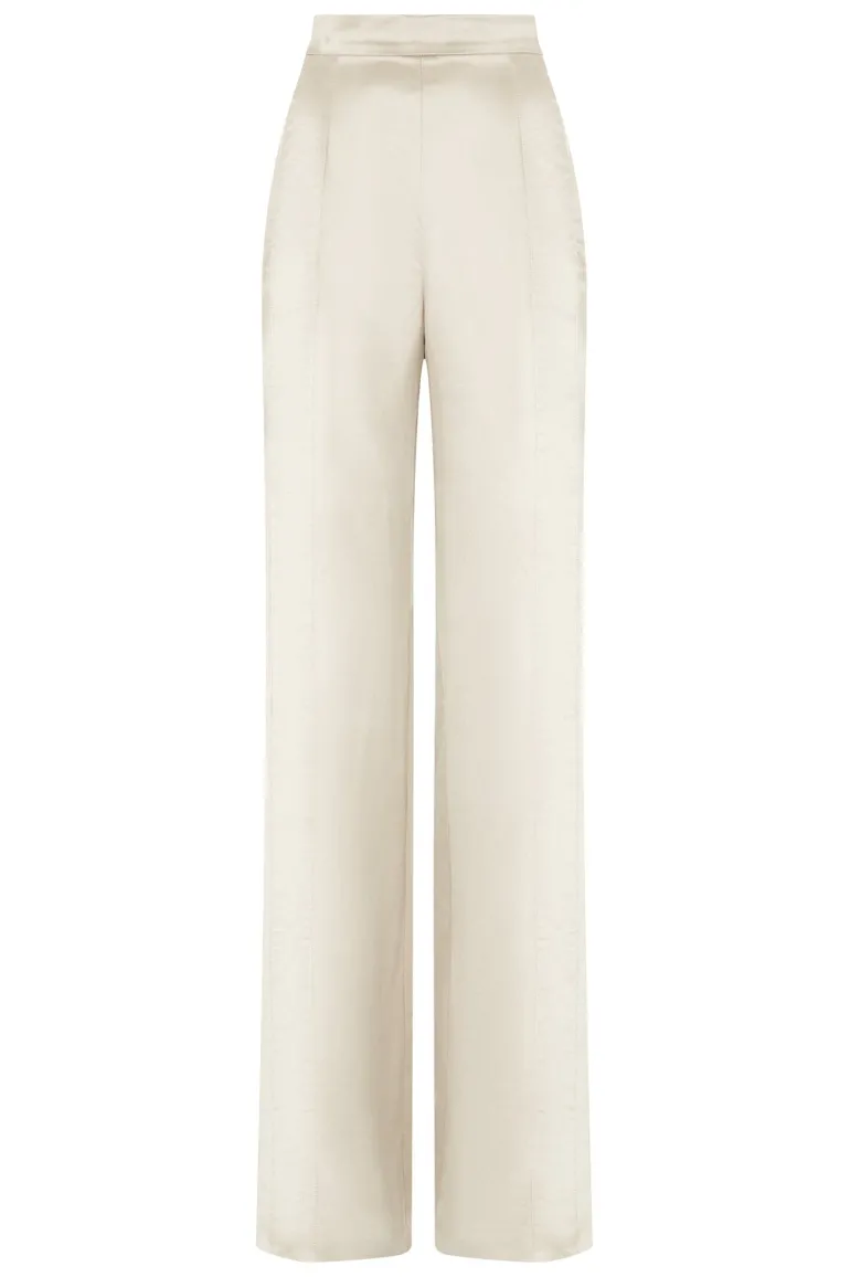 Pants<CULT MIA SILK HIGH-RISE WIDE LEG PANTS Oyster