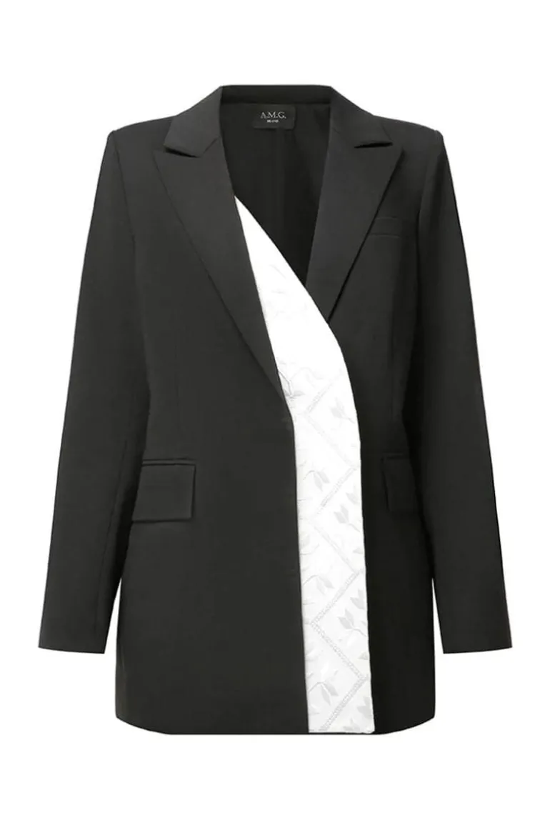 Blazers<CULT MIA SILK JACKET WITH EMBROIDERY Black/White