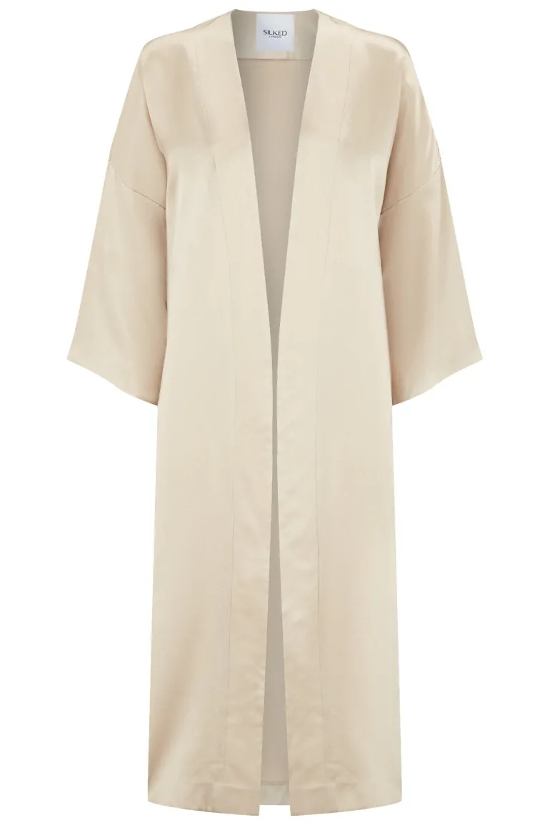 Sleep & Loungewear<CULT MIA SILK MIDI KIMONO Oyster