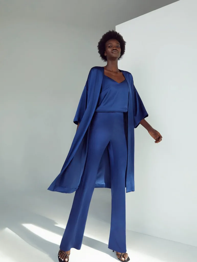 Sleep & Loungewear<CULT MIA SILK MIDI KIMONO Sapphire