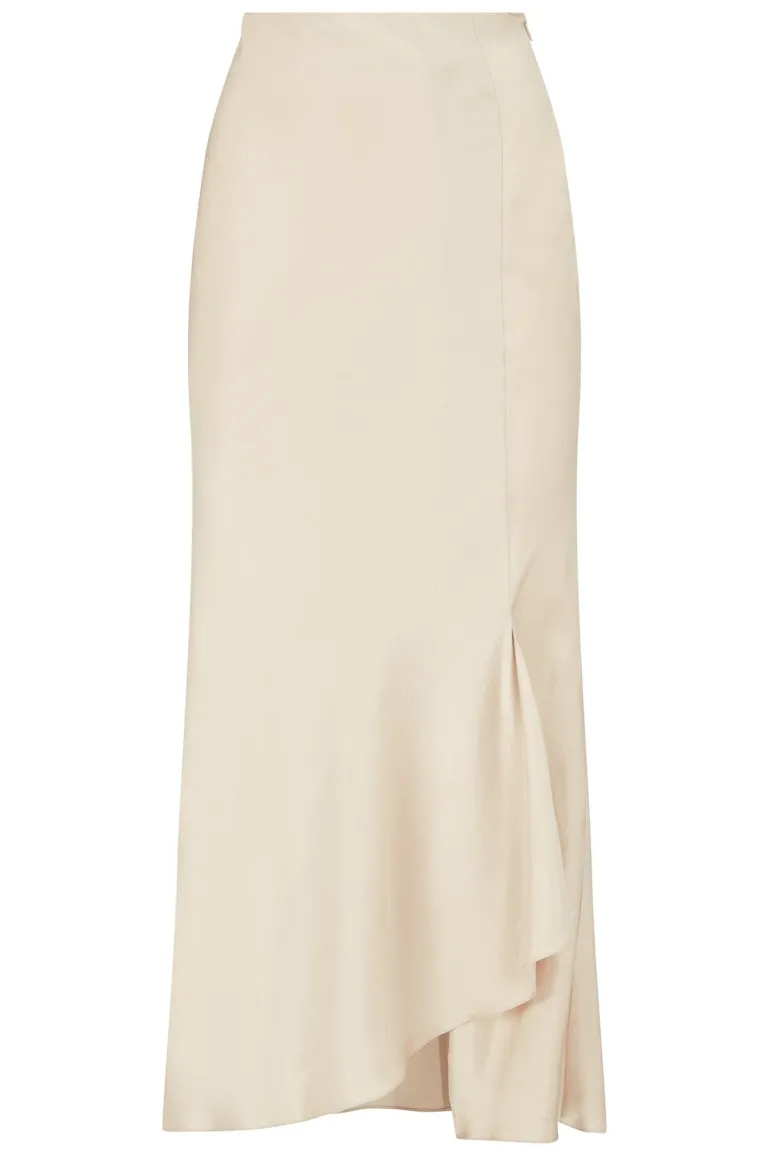Skirts<CULT MIA SILK MIDI SKIRT Oyster