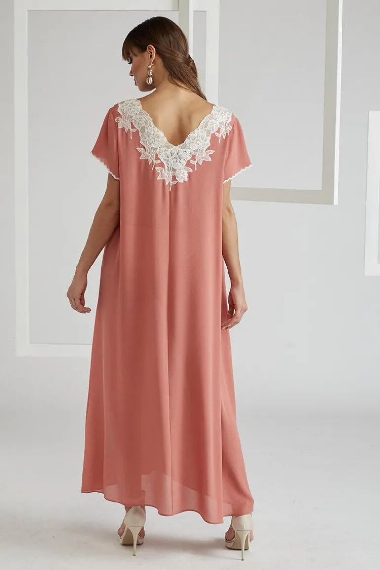 Sleep & Loungewear<CULT MIA SILKY CREPE DRESS HALF SLEEVE Coral