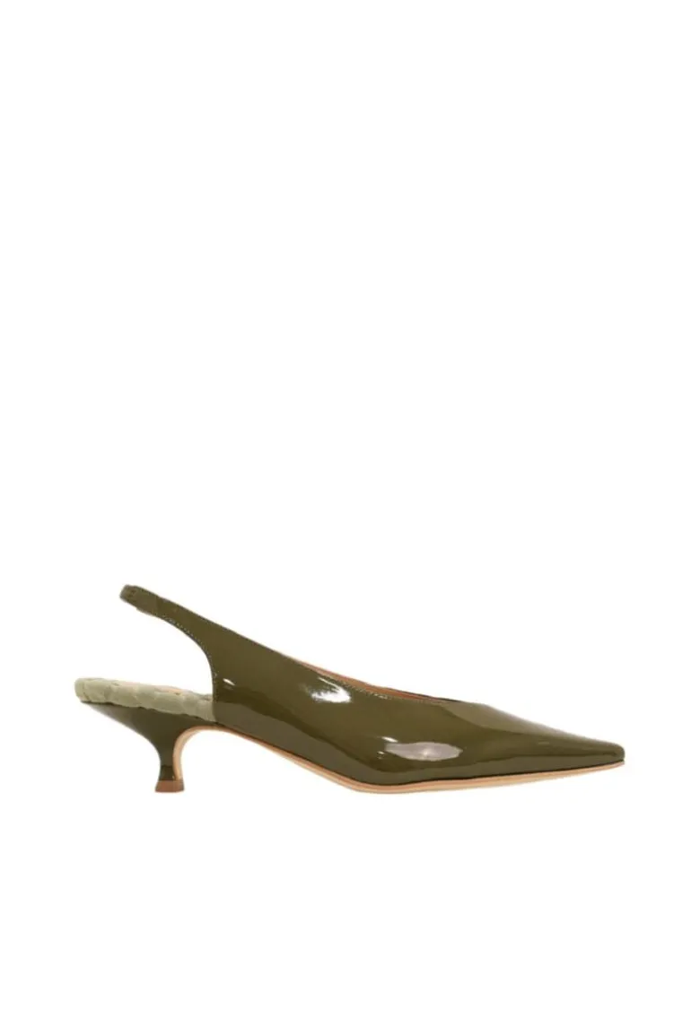 Heels<CULT MIA SILVANA SLINGBCK PUMPS Green Patent-Effect